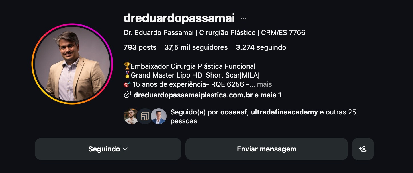 Perfil Dr. Eduardo Passamai — Cirurgião Plástico, ES